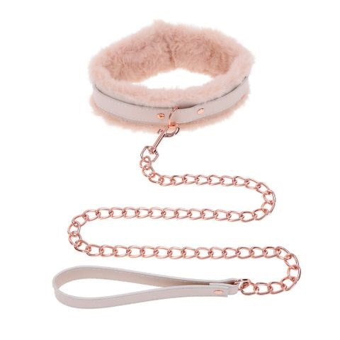 Sportsheets Sex & Mischief Peaches N CreaMe Fur Collar & Leash Set Rose Gold - Collars and Leads