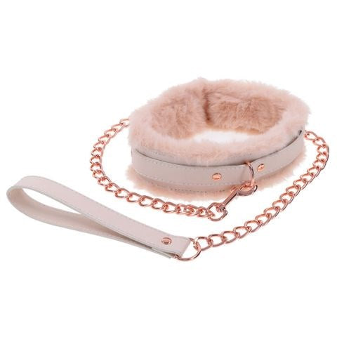 Sportsheets Sex & Mischief Peaches N CreaMe Fur Collar & Leash Set Rose Gold - Collars and Leads