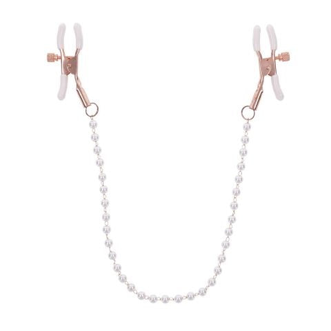 Sportsheets Sex & Mischief Peaches N CreaMe Pearl Nipple Clamps Rose Gold Chain - Nipple and Clit Clamps