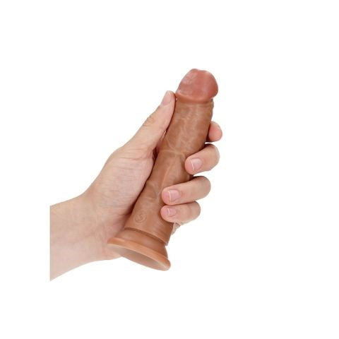 Shots Toys REALROCK Realistic Curved Dong with Suction Cup Tan Hands Free - Realistic Dildos