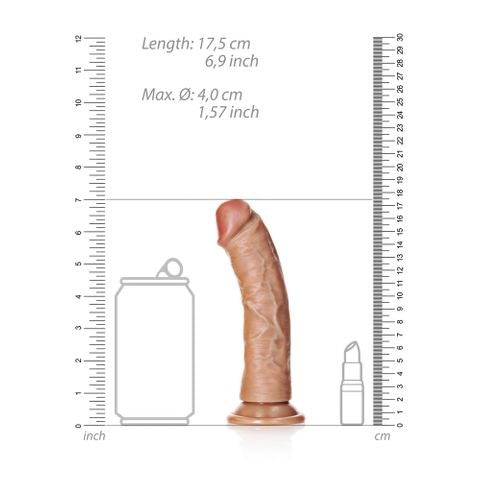 Shots Toys REALROCK Realistic Curved Dong with Suction Cup Tan Hands Free - Realistic Dildos