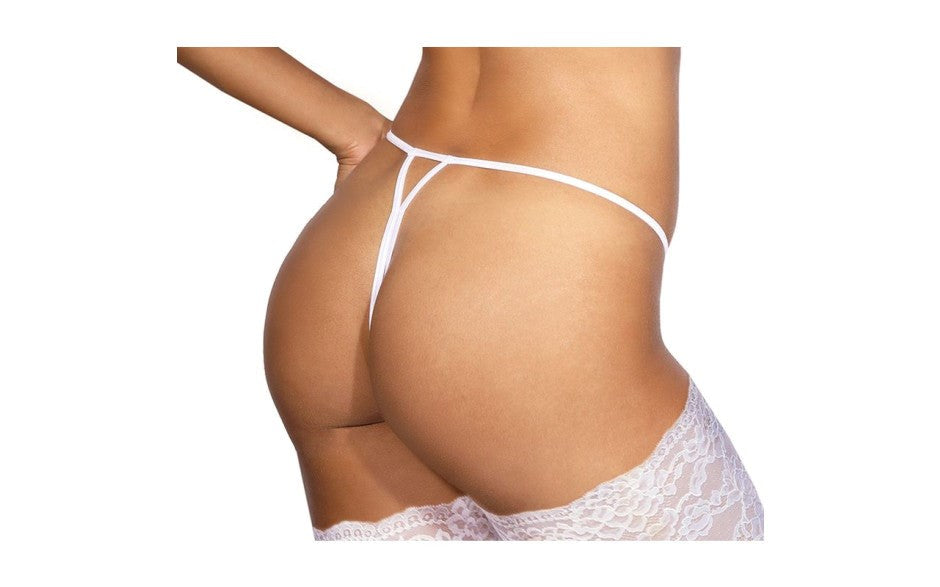 Axami Lingerie Lace Open Front G String Lingerie White European Lace Design - - G-Strings, Panties and Shorts