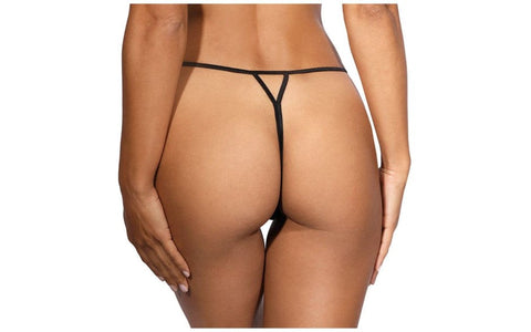 Axami Lingerie Lace Open Front G String Panty Black with Premium European Lace - G-Strings, Panties and Shorts
