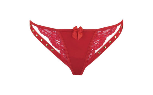 Axami Lingerie Microfiber and Lace G String Panty with Studs Red Premium - - G-Strings, Panties and Shorts