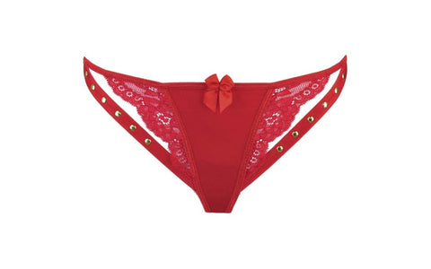 Axami Lingerie Microfiber and Lace G String Panty with Studs Red Premium - G-Strings, Panties and Shorts