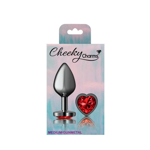 Viben Cheeky Charms Gunmetal Anal Plug With Heart Red Jewel Metal Butt Plug - Butt Plugs