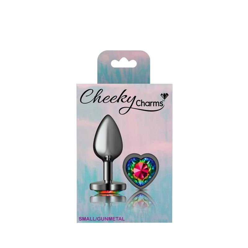 Viben Cheeky Charms Gunmetal Butt Plug With Heart Rainbow Jewel Temperature Play - - Butt Plugs