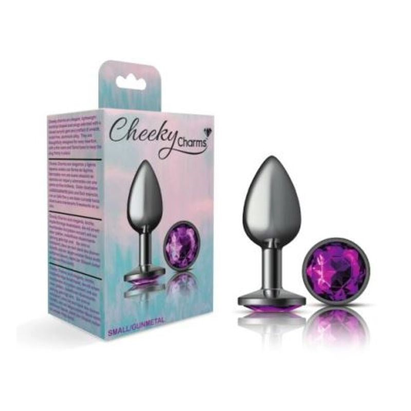 Viben Cheeky Charms Gunmetal Round Butt Plug With Purple Jewel Premium Metal - - Butt Plugs