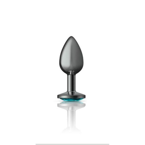 Viben Cheeky Charms Gunmetal Round Butt Plug With Teal Jewel Premium Metal - Butt Plugs
