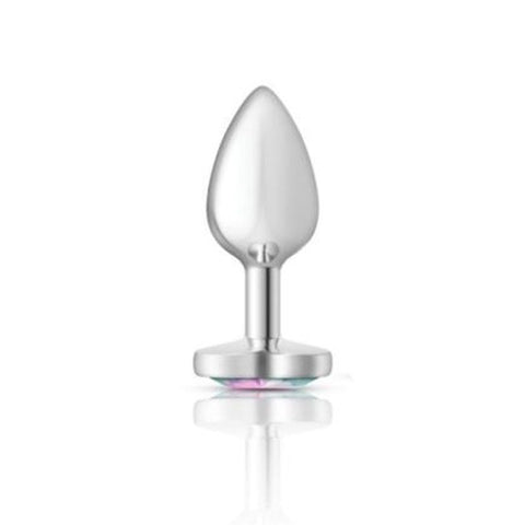 Viben Cheeky Charms Silver Metal Anal Plug With Heart Clear Jewel Premium Aluminum - Butt Plugs