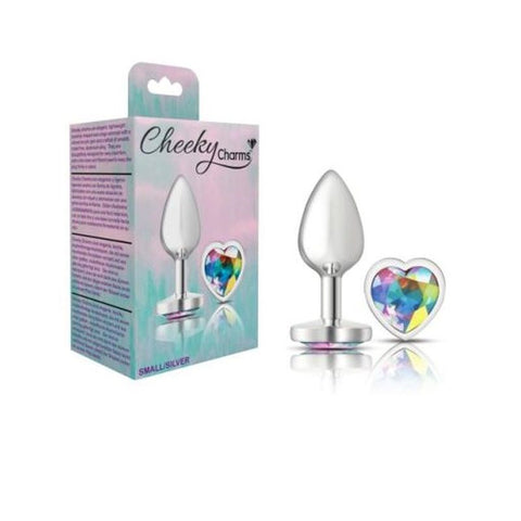 Viben Cheeky Charms Silver Metal Anal Plug With Heart Clear Jewel Premium Aluminum - Butt Plugs