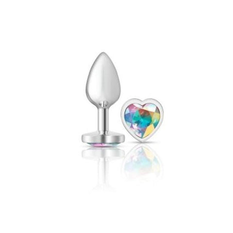 Viben Cheeky Charms Silver Metal Anal Plug With Heart Clear Jewel Premium Aluminum - Butt Plugs