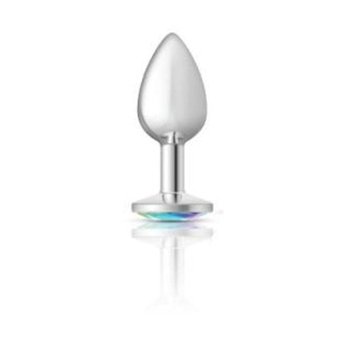 Viben Cheeky Charms Silver Round Butt Plug Clear Iridescent Jewel Metal - Butt Plugs
