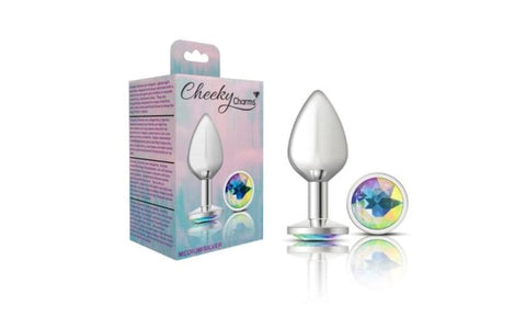 Viben Cheeky Charms Silver Round Butt Plug Clear Iridescent Jewel Metal - Butt Plugs