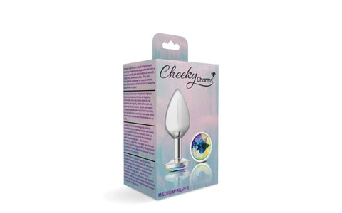 Viben Cheeky Charms Silver Round Butt Plug Clear Iridescent Jewel Metal - Butt Plugs