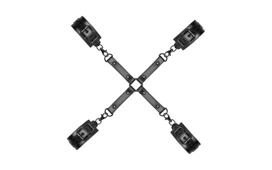 Bedroom Fantasies Bondage Hog Tie Black Faux Leather BDSM Restraint System - - Cuffs And Restraints