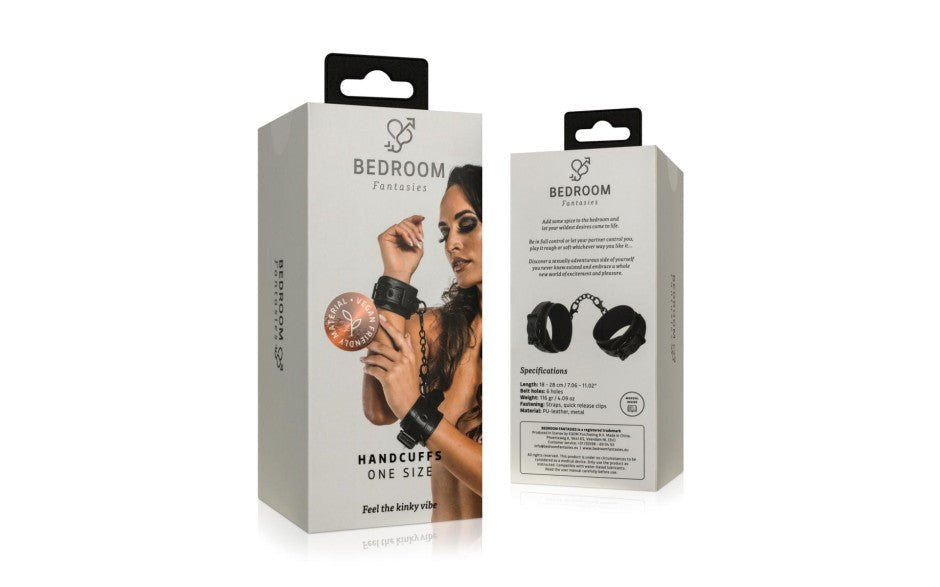 Bedroom Fantasies Faux Leather BDSM Play Handcuffs Black Adjustable Restraints - - Cuffs And Restraints