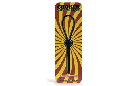Demon Kat Silicone Choker Leash Cock Ring Black with Adjustable Design - Stretchy Cock Rings