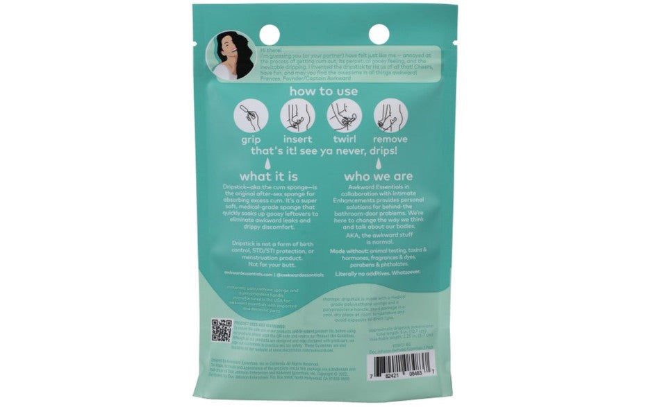 Doc Johnson Awkward Essentials Dripsticks Sponge 3 Piece Post Sex Cleanup - - Condoms