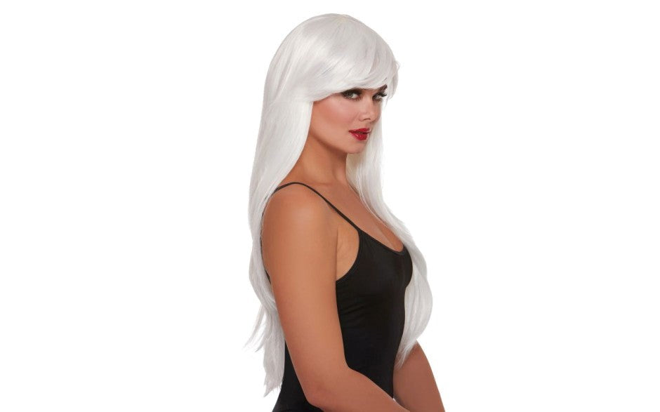 Dream Girl Lingerie Layered Long Womens Wig White Premium Layered - Wigs and Gloves