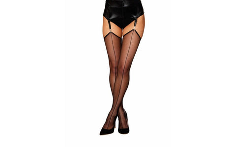 Dream Girl Lingerie Raw Edge Sheer Womens Thigh High Stockings Black - Hosiery