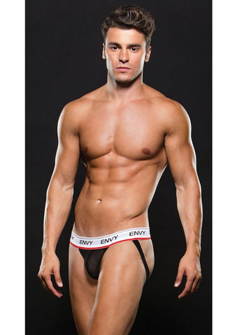 Envy Menswear Low Rise Signature Waistband Jock Black Premium Support - Jocks and G-Strings