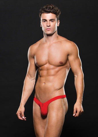 Envy Menswear Microfibre Low Rise Zip Mens Thong Red with Front Zipper - Jocks and G-Strings