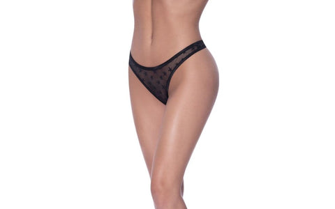 Exposed Lingerie High Waist Micro Star Womens Thong Black with Star Details - G-Strings, Panties and Shorts
