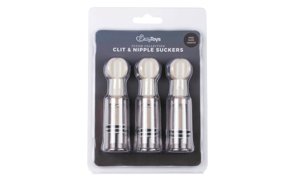 Fetish Collection Nipple and Clit Suckers 3 Piece with Suction Control - - Nipple and Clit Clamps