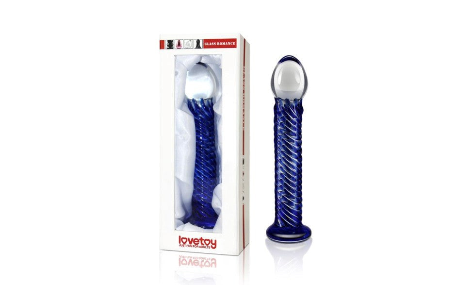 Lovetoy Glass Romance 7 Glass Dong 7.5 Inch Blue Premium Temperature Play - Glass Sex Toys