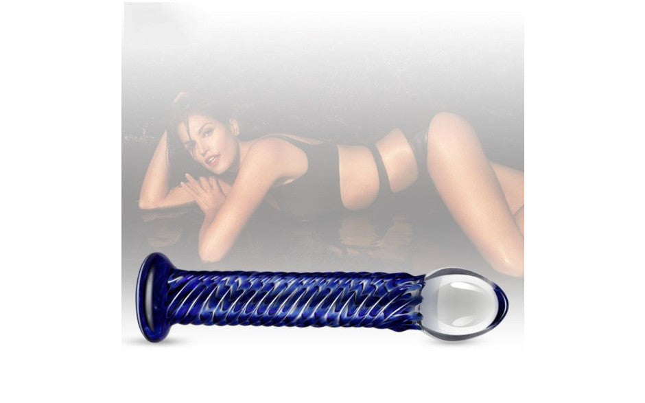 Lovetoy Glass Romance 7 Glass Dong 7.5 Inch Blue Premium Temperature Play - Glass Sex Toys