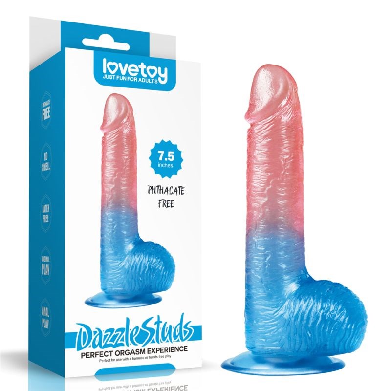 Lovetoy Dazzle Studs Suction Cup Realistic Dildo Pink/Blue Veined Shaft - - Realistic Dildos