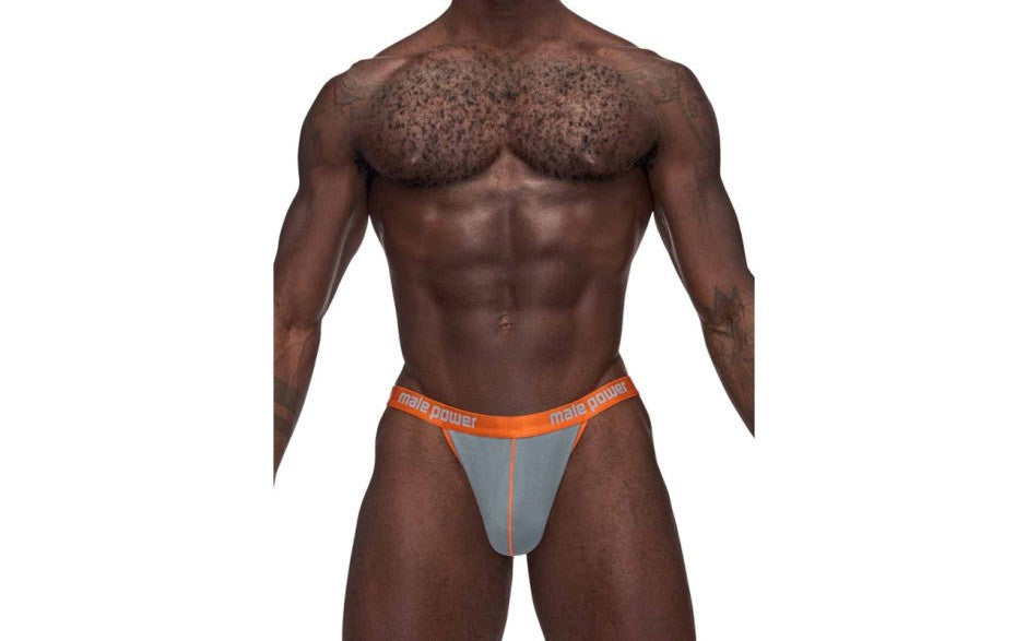 Male Power Casanova Uplift Stretchy Micro Mens Thong Grey with Support Pouch - Mens Briefs And Boxers