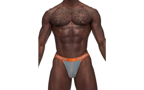 Male Power Casanova Uplift Stretchy Micro Mens Thong Grey with Support Pouch - Mens Briefs And Boxers