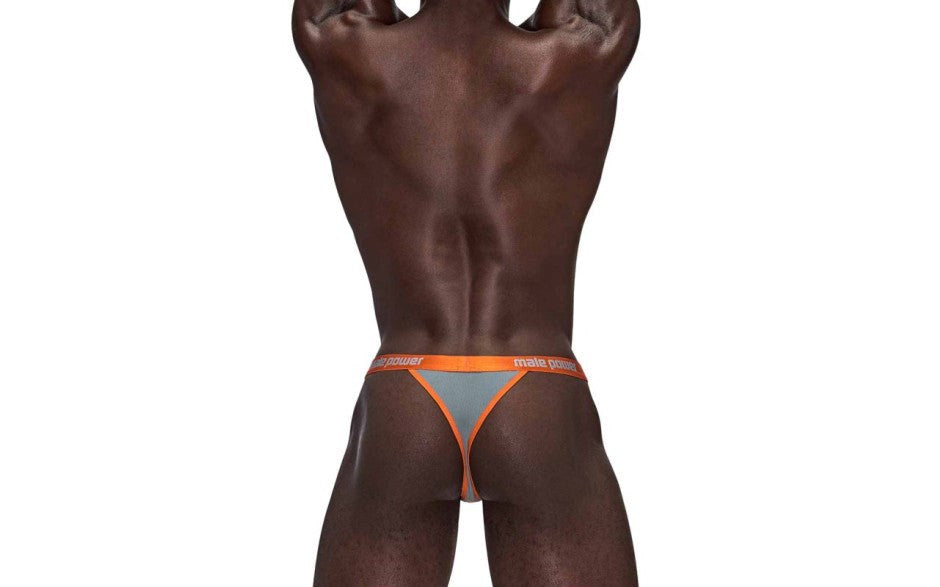 Male Power Casanova Uplift Stretchy Micro Mens Thong Grey with Support Pouch - Mens Briefs And Boxers
