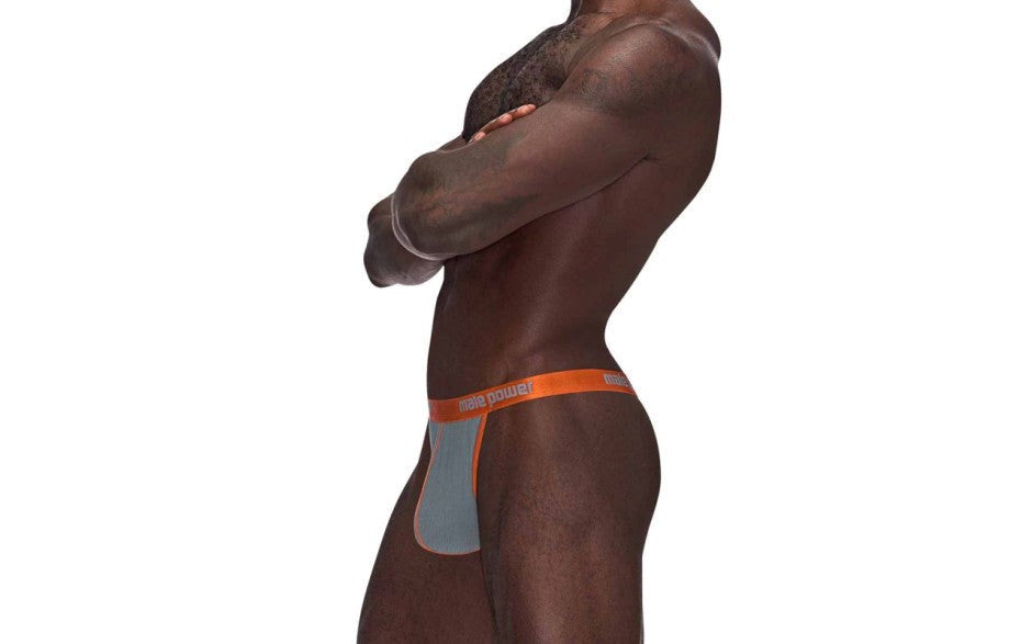 Male Power Casanova Uplift Stretchy Micro Mens Thong Grey with Support Pouch - Mens Briefs And Boxers