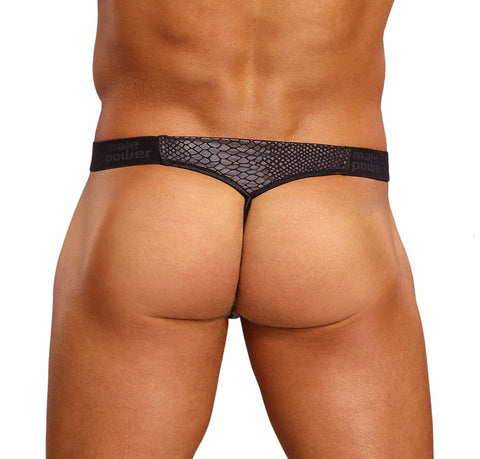 Male Power Micro V Shape Mens G String Black with Snakeskin Texture - Jocks and G-Strings