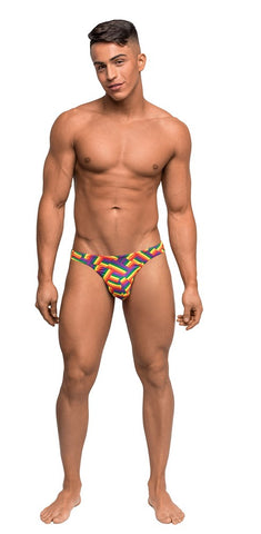 Male Power Pride Fest Bong Male Thong with Rainbow Herringbone Pattern - Mens Briefs And Boxers