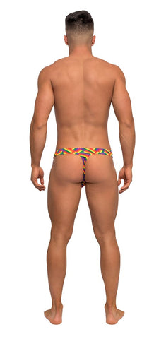 Male Power Pride Fest Bong Male Thong with Rainbow Herringbone Pattern - Mens Briefs And Boxers