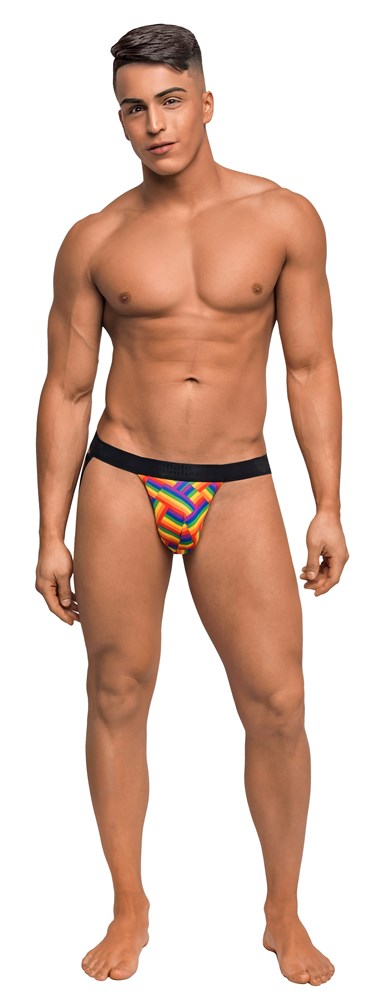 Male Power Pride Fest Breathable Male Jock with Rainbow Herringbone Pattern - Jocks and G-Strings