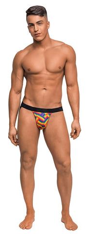 Male Power Pride Fest Breathable Male Jock with Rainbow Herringbone Pattern - Jocks and G-Strings