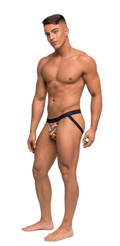 Male Power Pride Fest Breathable Male Jock with Rainbow Herringbone Pattern - Jocks and G-Strings