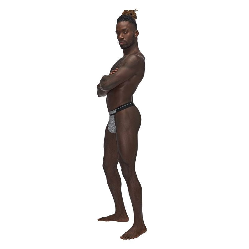 Male Power Sexagon Breathable Micro V Thong Grey with Micro Perforation Cooling - Mens Briefs And Boxers