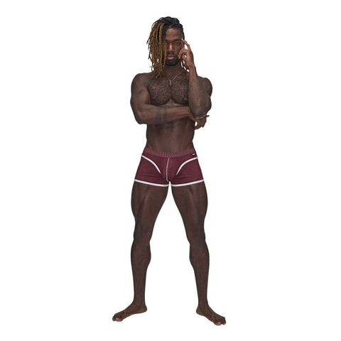 Male Power Sport Mesh Stretchy Mens Mini Short Burgundy with Mesh Ventilation - Mens Briefs And Boxers