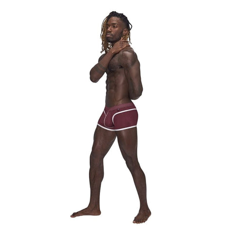 Male Power Sport Mesh Stretchy Mens Mini Short Burgundy with Mesh Ventilation - Mens Briefs And Boxers