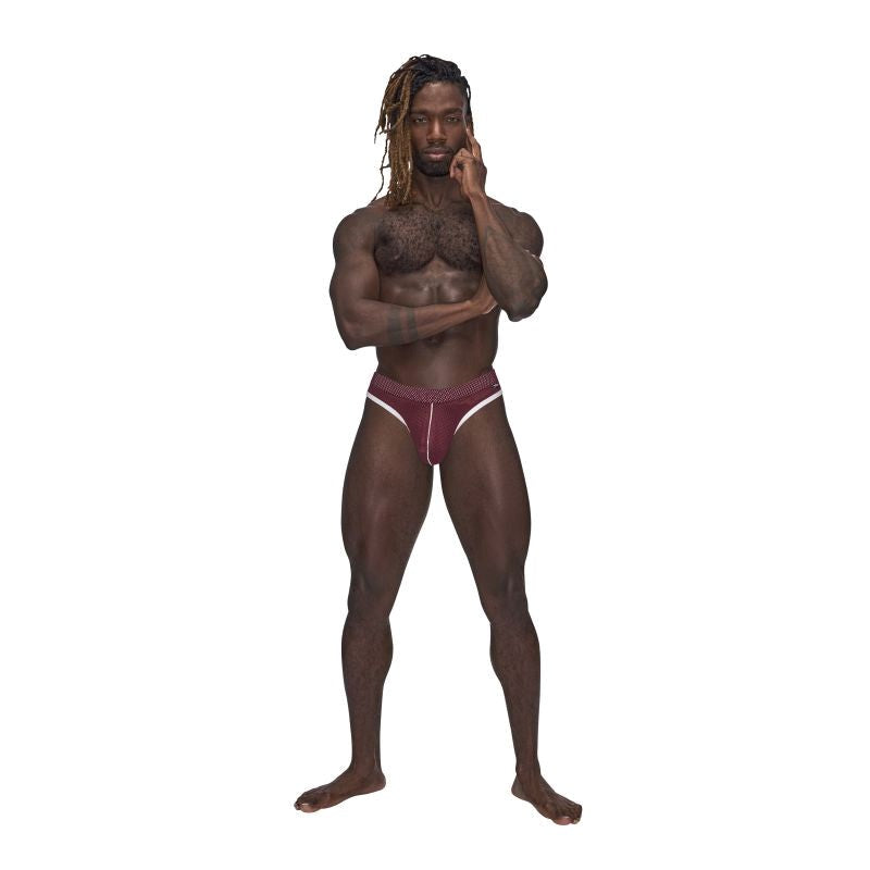 Male Power Sport Stretchy Mens Mesh Thong Burgundy Athletic Performance - Mens Briefs And Boxers