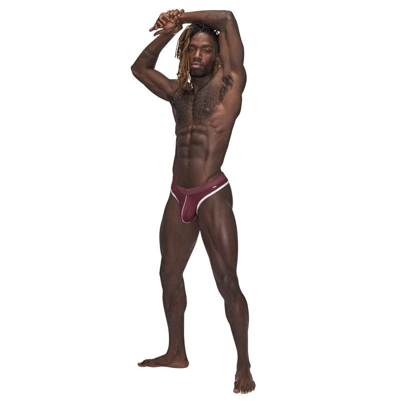Male Power Sport Stretchy Mens Mesh Thong Burgundy Athletic Performance - Mens Briefs And Boxers