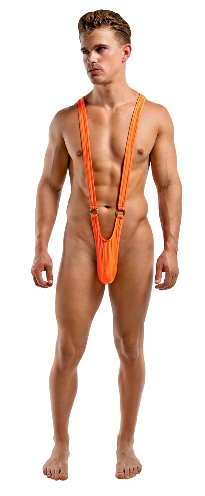 Male Power Stretchy Breathable Sling Front Rings Orange with Comfort Pouch - Jocks and G-Strings