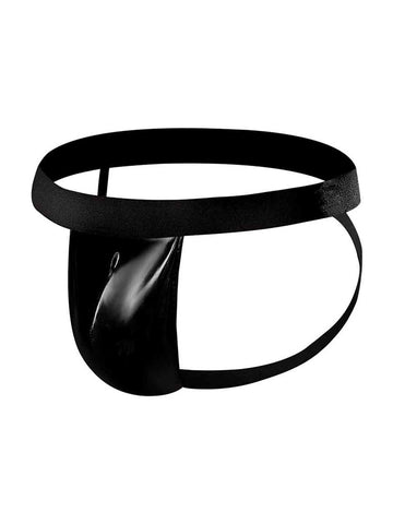Male Power Wet Look Faux Leather Mens Jock Black Four Way Stretch - His Fetish