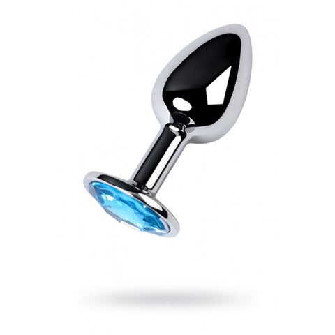 ToyFa Metal Silver Anal Butt Plug With Blue Crystal Gem Small 7cm - Butt Plugs
